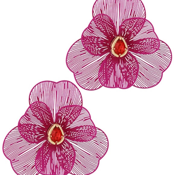 Color Coated Filigree Flower Teardrop Earrings - Picture 3 of 3